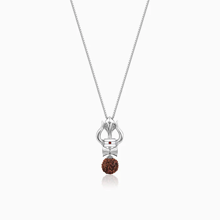 Silver Trishul Rudraksha Pendant With Box Chain For Him