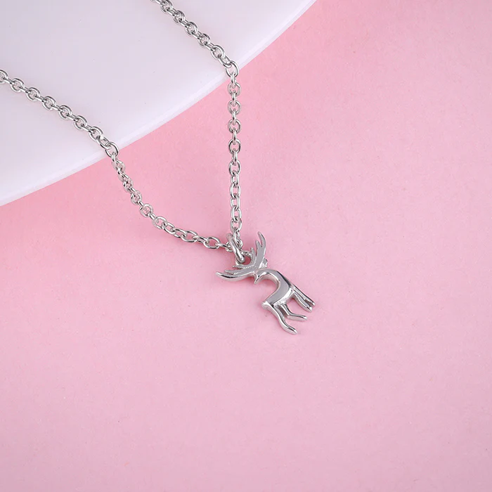 Silver Twilight Deer Pendant with Link Chain - Image 2