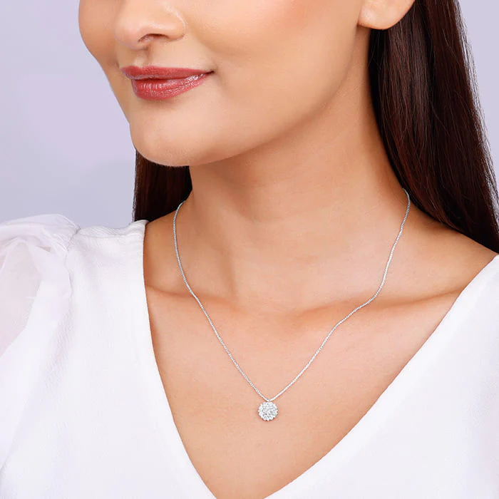 Silver Twofold Solitaire Pendant With Link Chain - Image 3