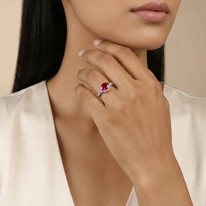Silver Valentina Crimson Oval Ring (Size 12) - Image 3