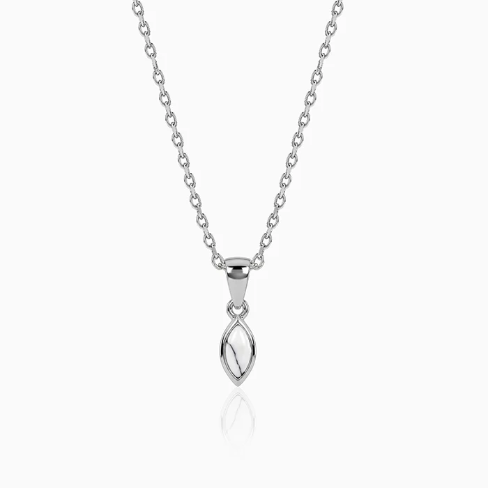 Silver White Howalite Pendant With Link Chain