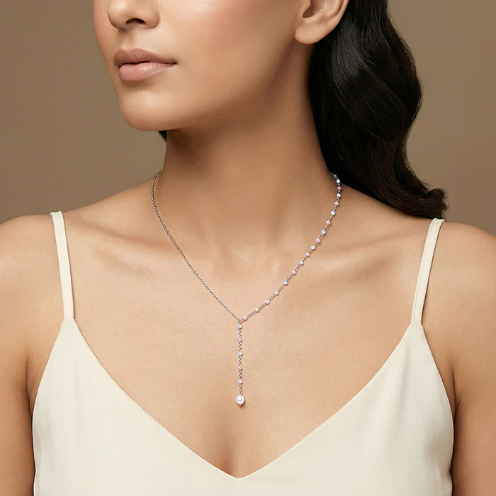 Silver Winona Pearl Lariat Necklace - Image 3