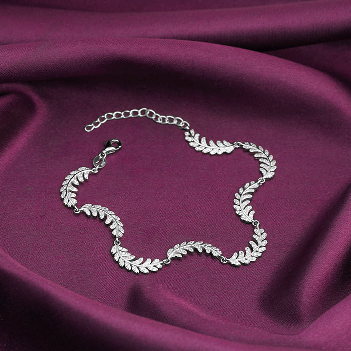 Silver Woven Leaf Bracelet - Image 2