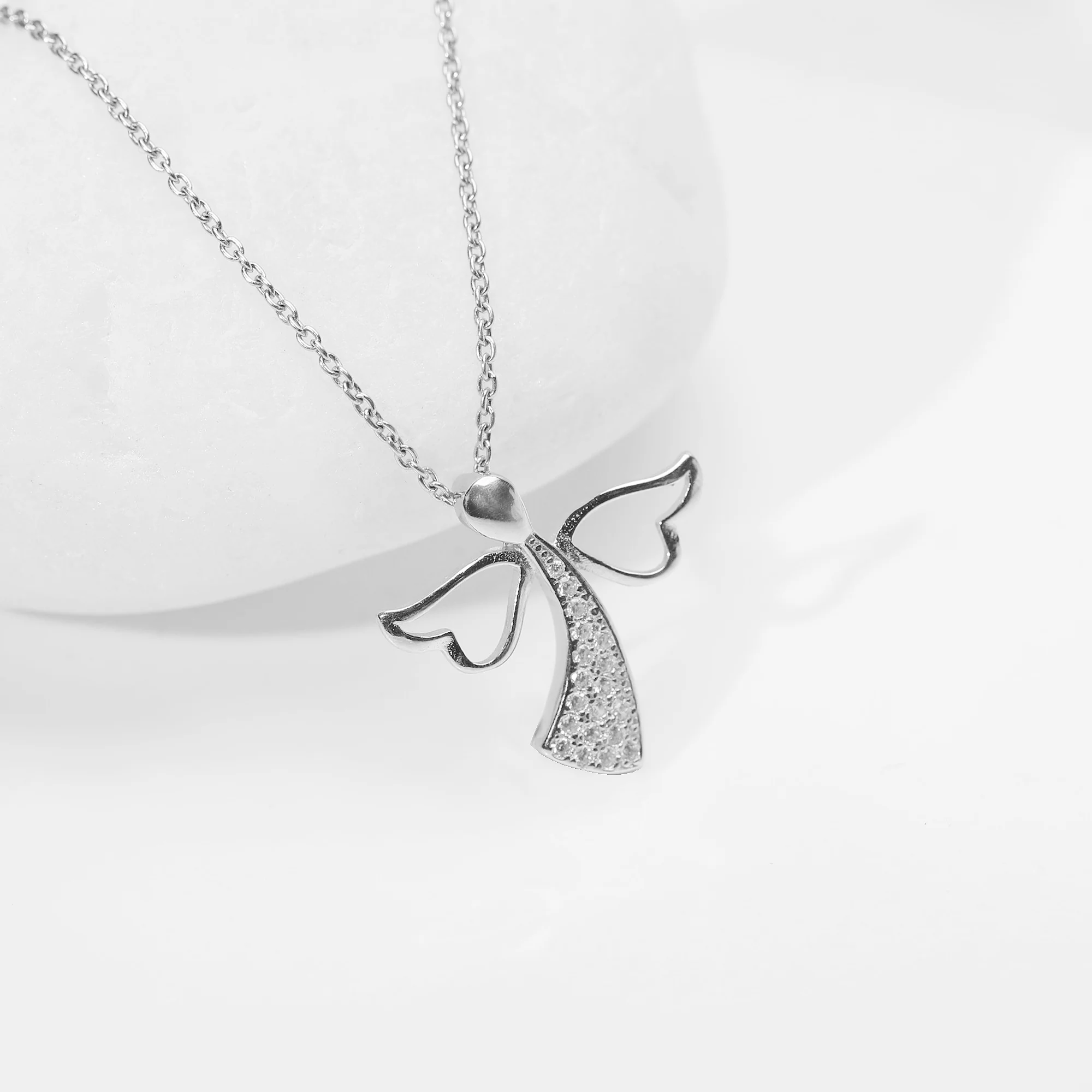 Silver Zircon Angel Pendant with Link Chain - Image 3