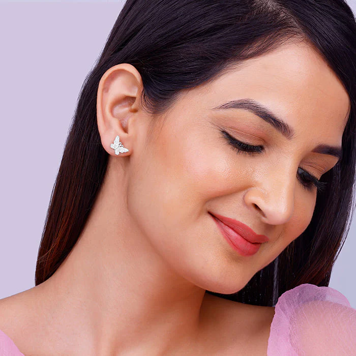 Silver Zircon Butterfly Studs - Image 3