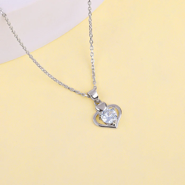 Silver Zircon Dual Heart Pendant with Link Chain - Image 2