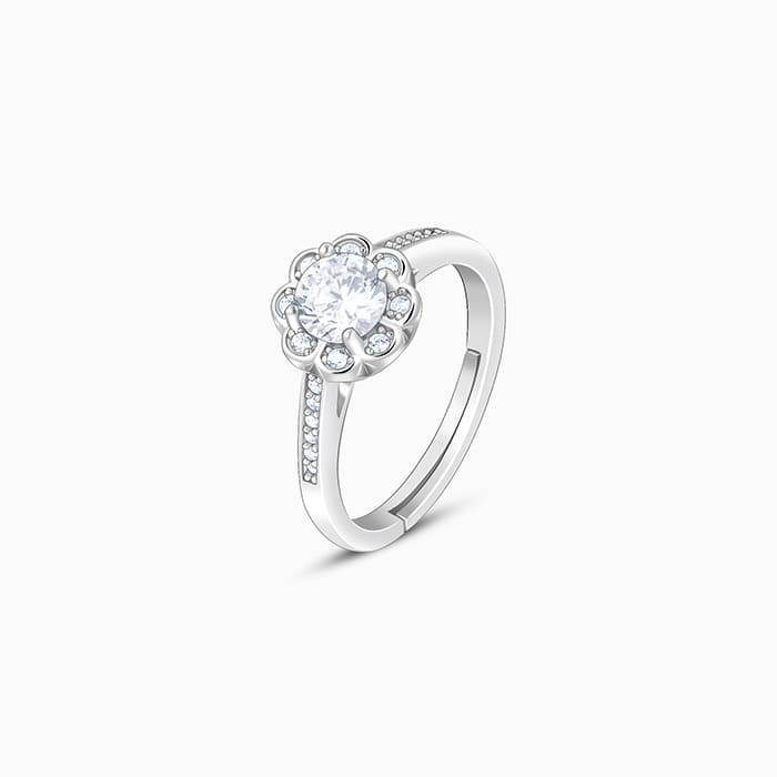 Silver Zircon Flower Blossom Ring - Image 4