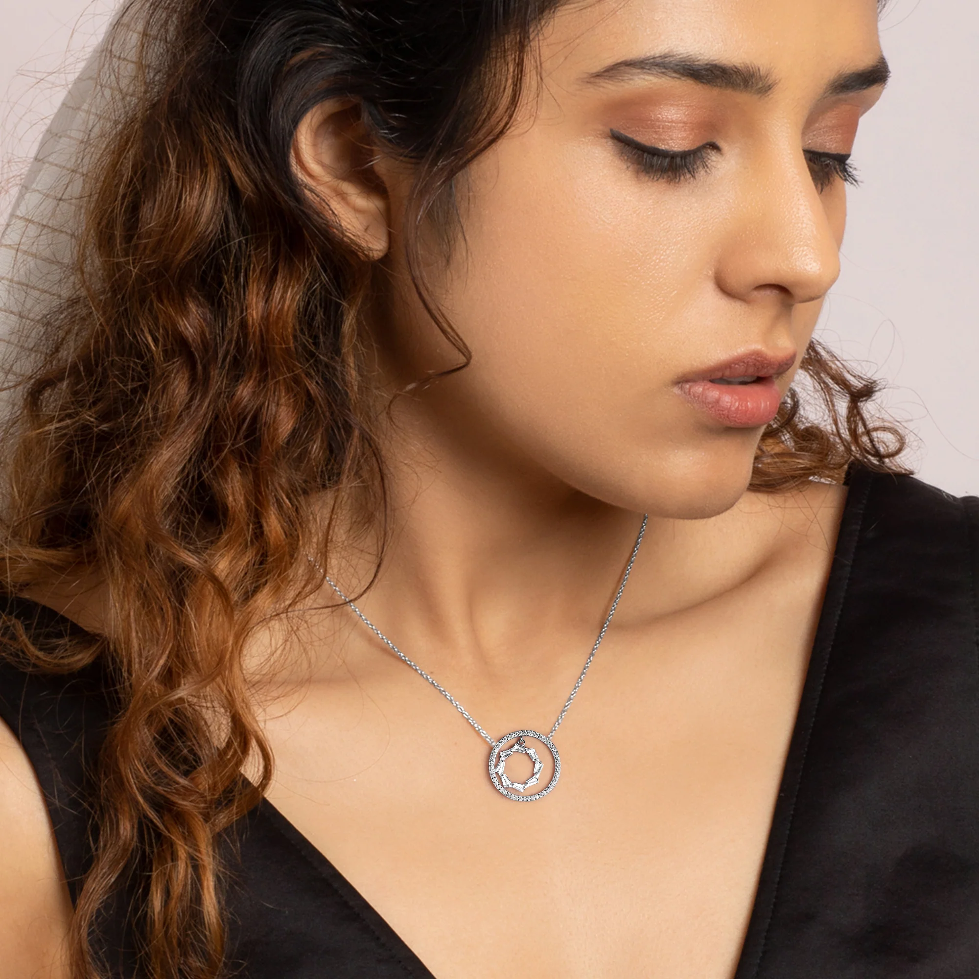 Silver Zircon Halo Necklace - Image 3