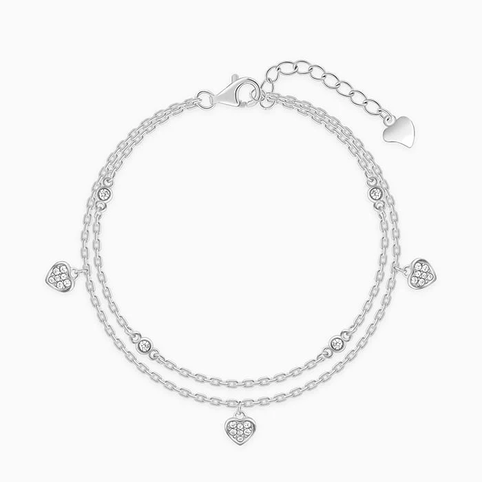 Silver Zircon Heart Charm Bracelet