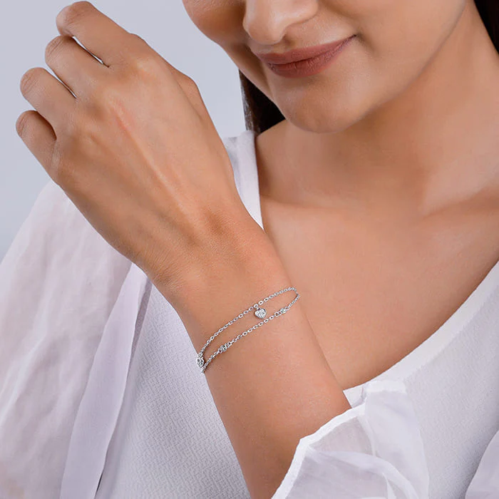 Silver Zircon Heart Charm Bracelet - Image 3