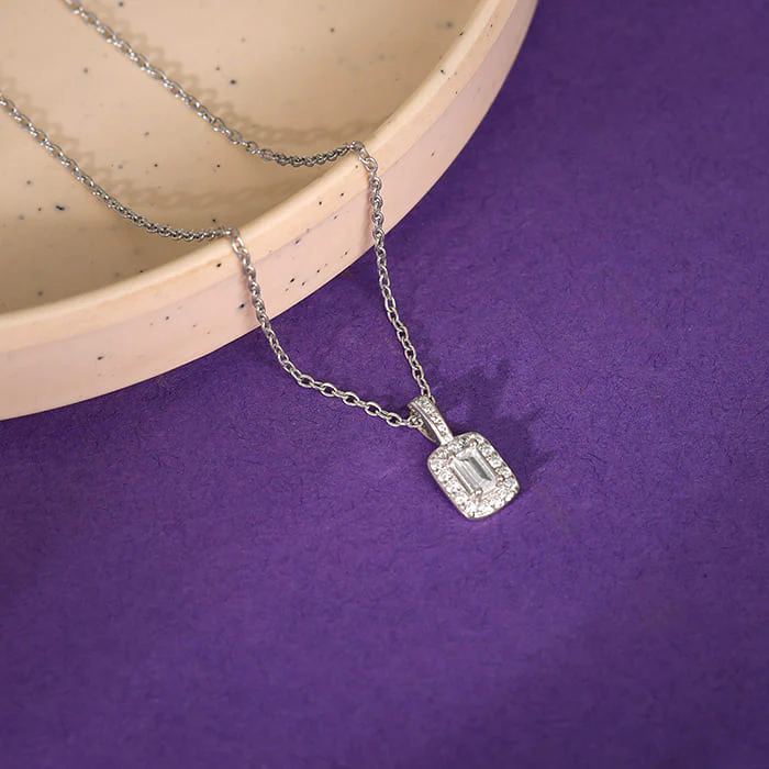 Silver Sparkling Zirconia Pendant With Link Chain - Image 2
