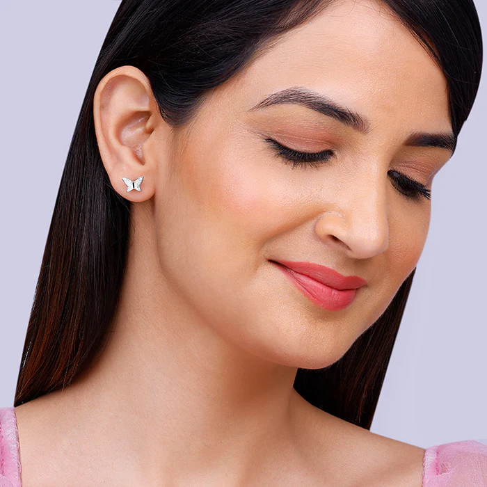 Silver Zircon Shining Butterfly Studs - Image 3