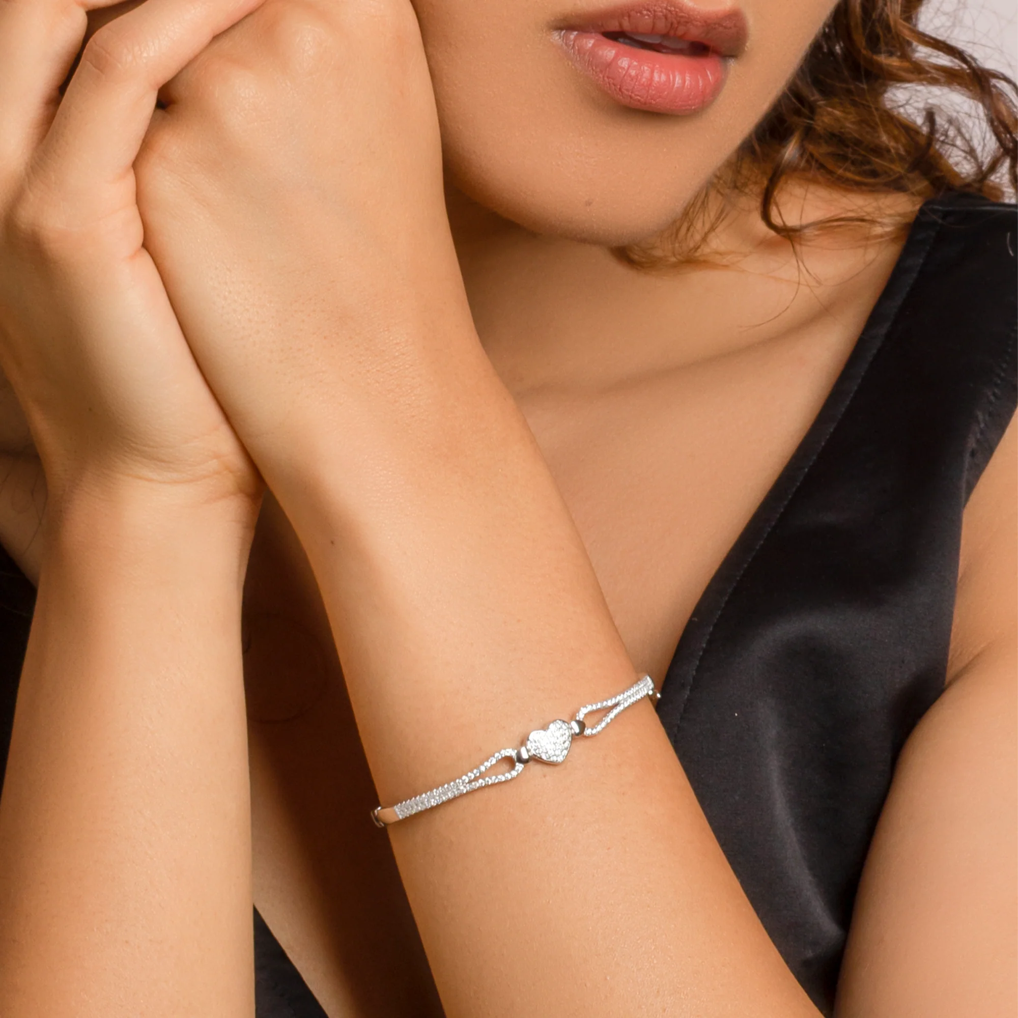 Silver Zircon Studded Heart Bracelet - Image 3
