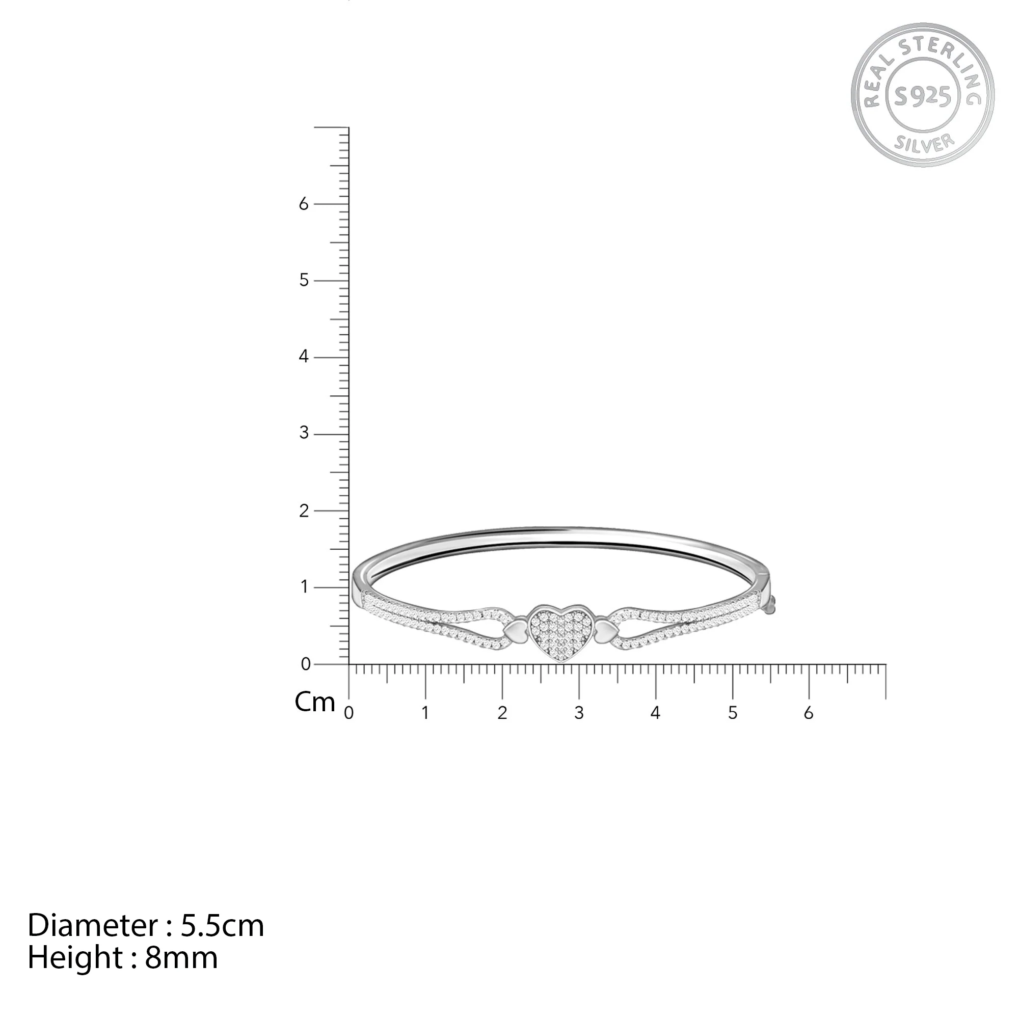 Silver Zircon Studded Heart Bracelet - Image 5