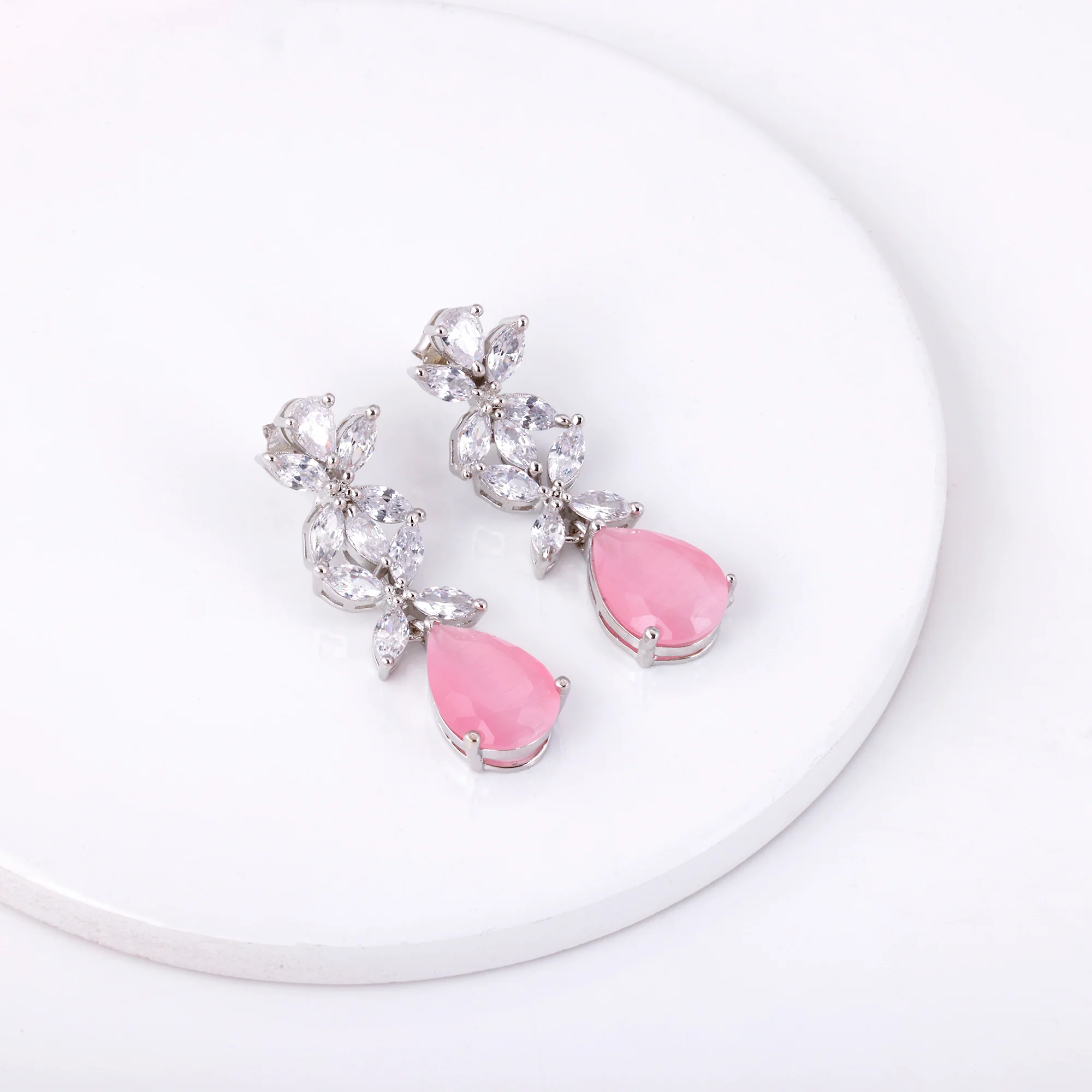 Silver Zircon Studded Magical Drop Earrings - Image 2