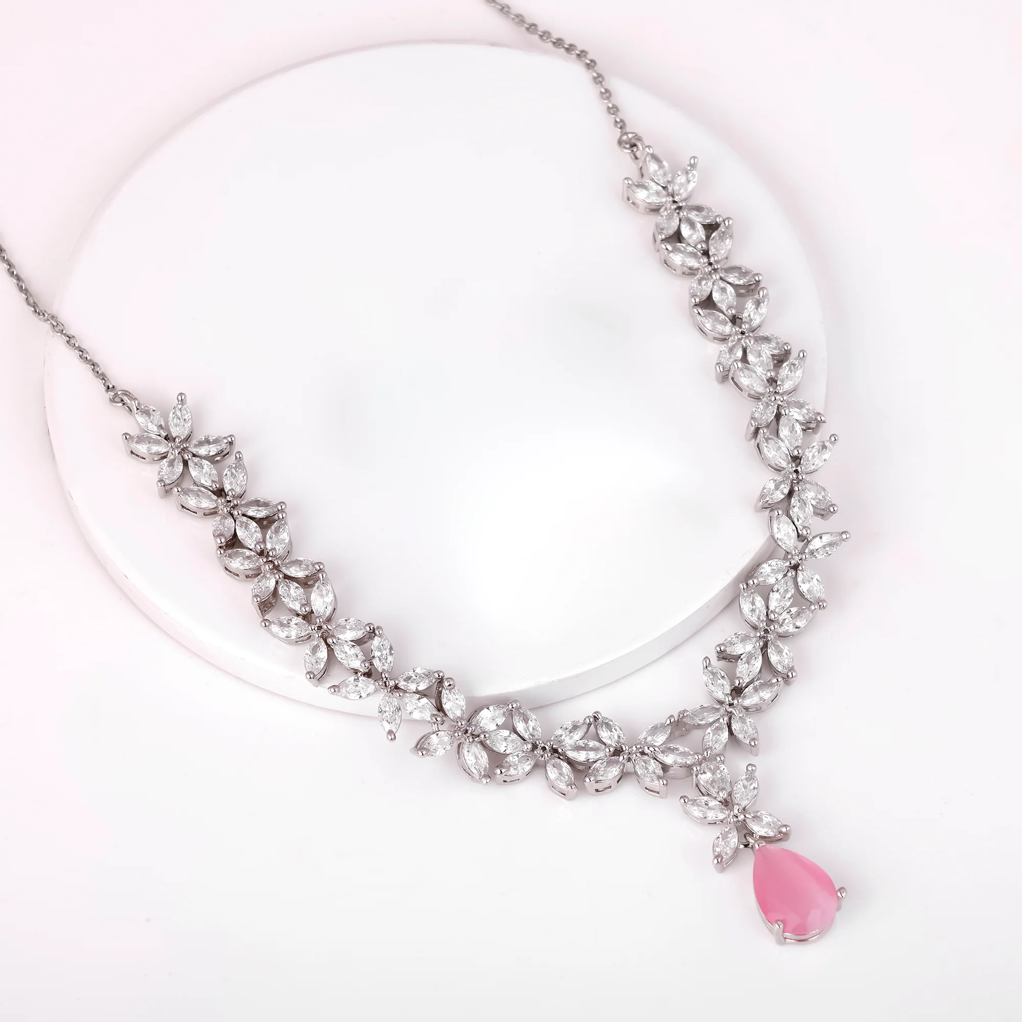 Silver Zircon Studded Magical Drop Necklace - Image 2