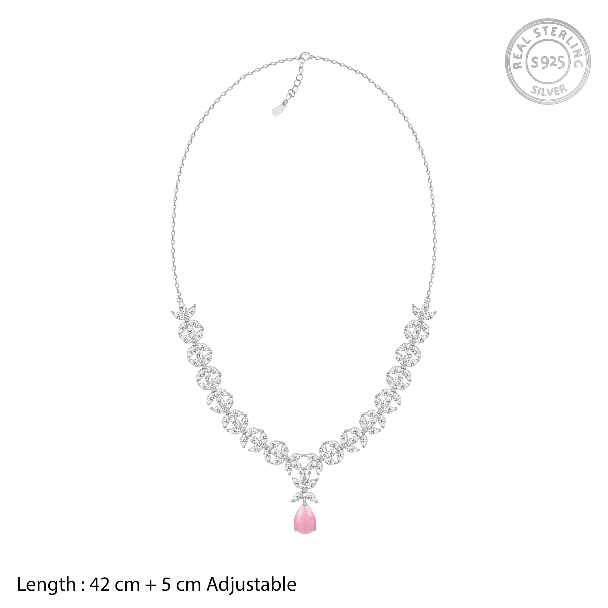 Silver Zircon Studded Magical Drop Necklace - Image 4