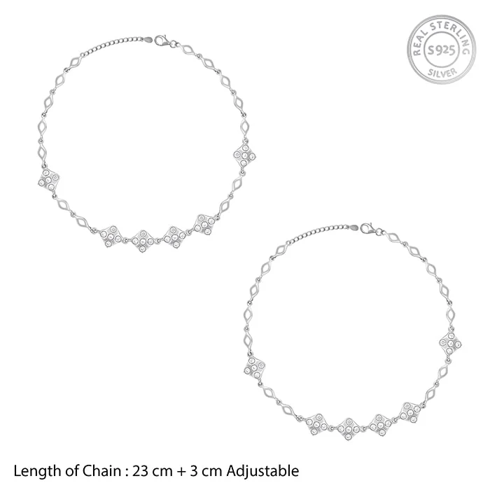 Silver Zircon Studded Square Anklet - Image 4