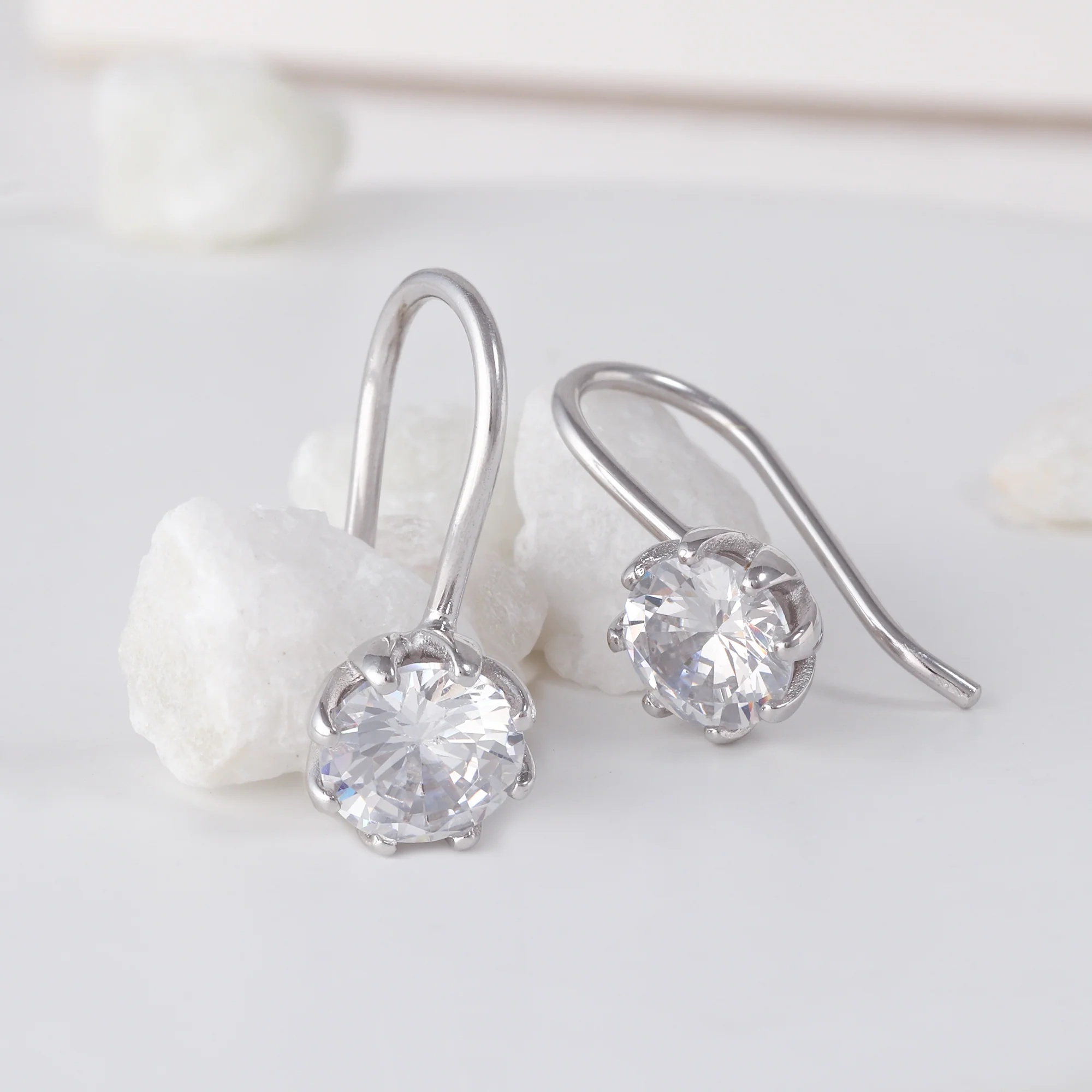 Silver Zircon Tiny Stud Earrings - Image 2