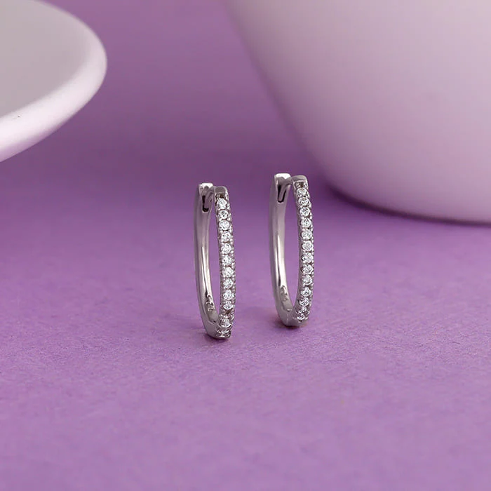 Silver Zircon Twinkling Hoop Earrings - Image 2