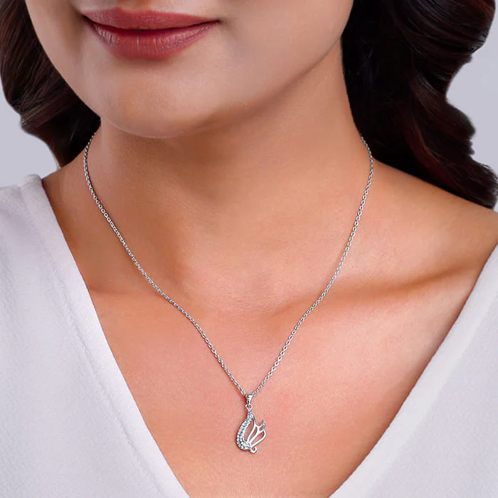 Silver Zircon Winged Pendant With Link Chain - Image 3