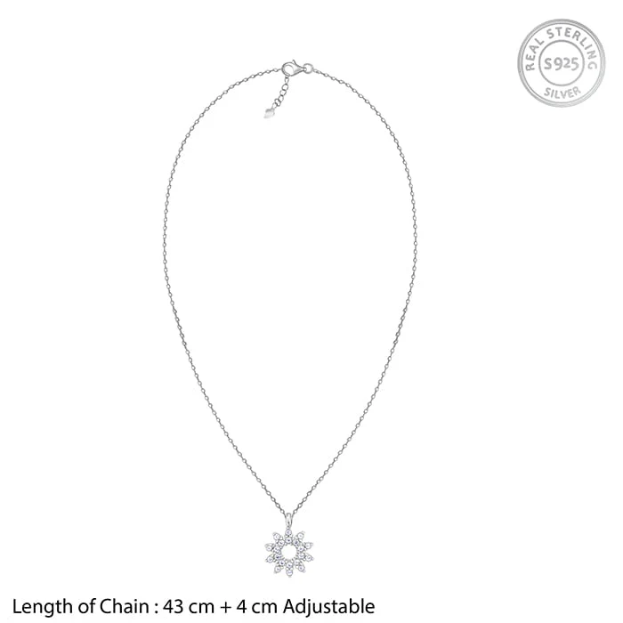 Sliver Sparkling Floral Pendant With Link Chain - Image 6