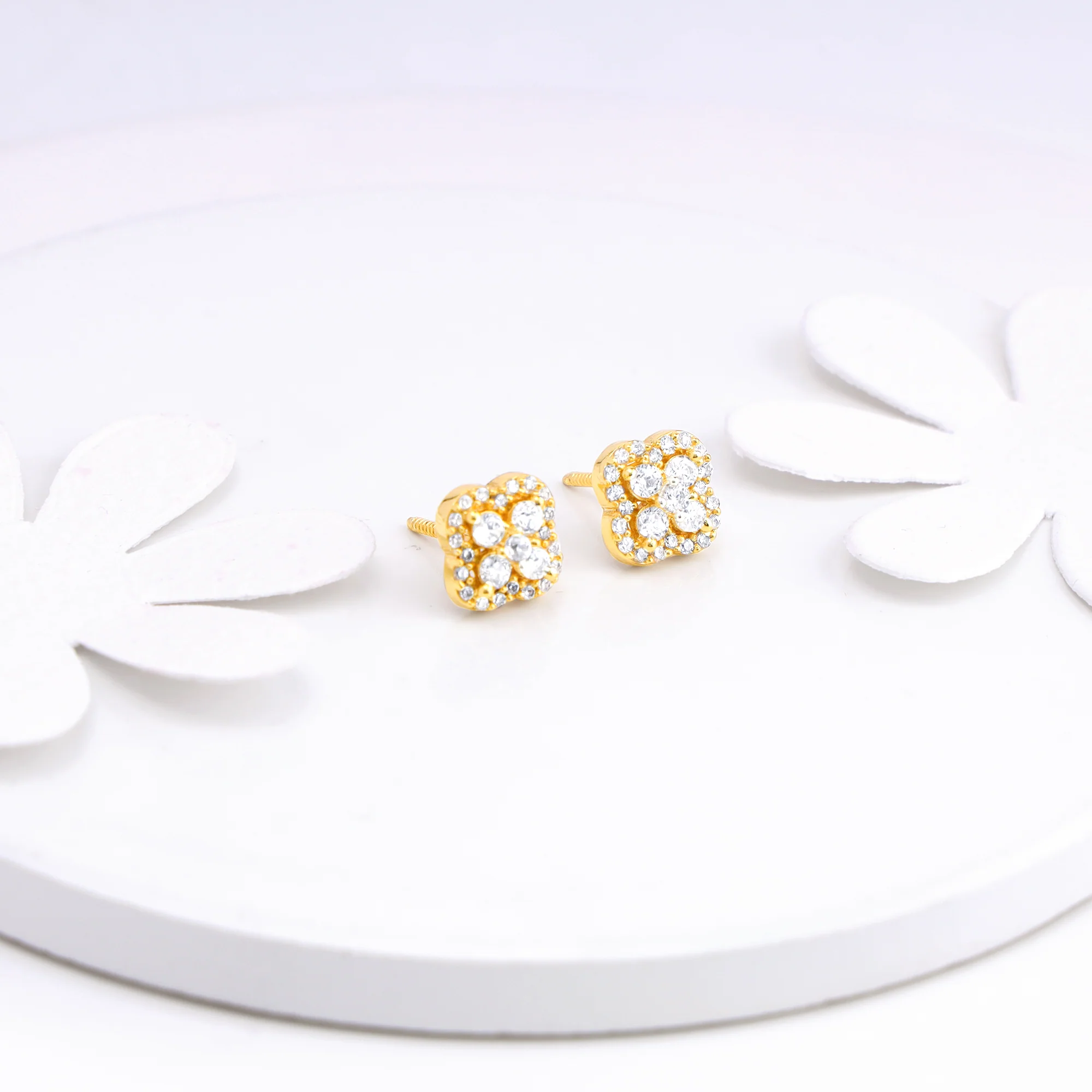 Golden Pansy Flower Earrings - Image 2