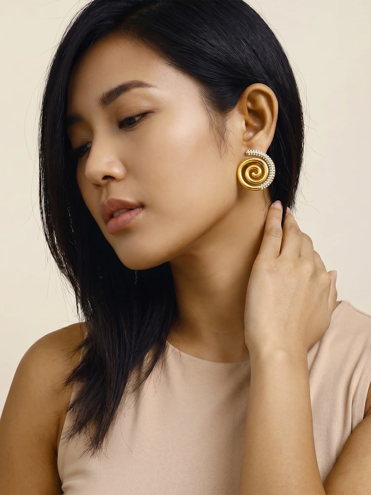 Spiral Edge Gold Plated Earrings - Image 3