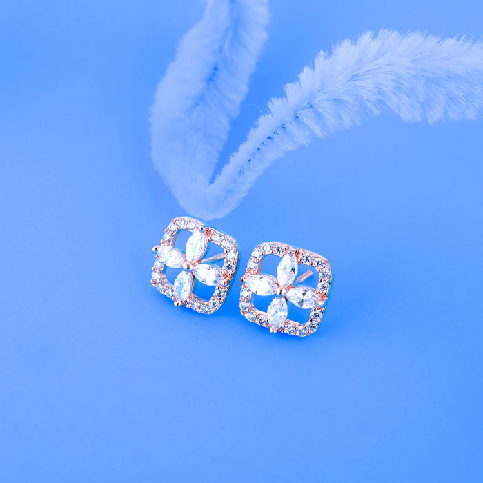 Rose Gold Shimmer Stud Earrings - Image 2