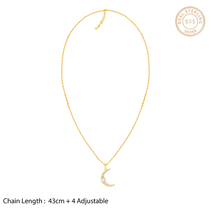 Golden Zircon Moon Pendant With Link Chain - Image 5