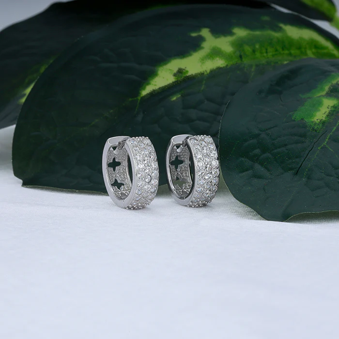 Silver Glittering Huggies Earrings - Image 2