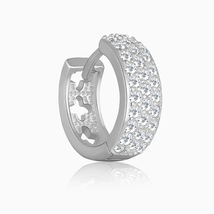 Silver Glittering Huggies Earrings - Image 4