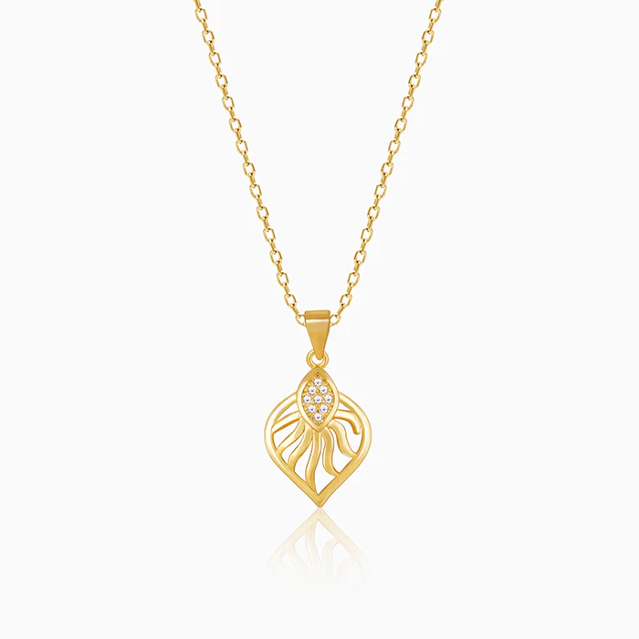 Golden Sun Leaf Pendant With Link Chain