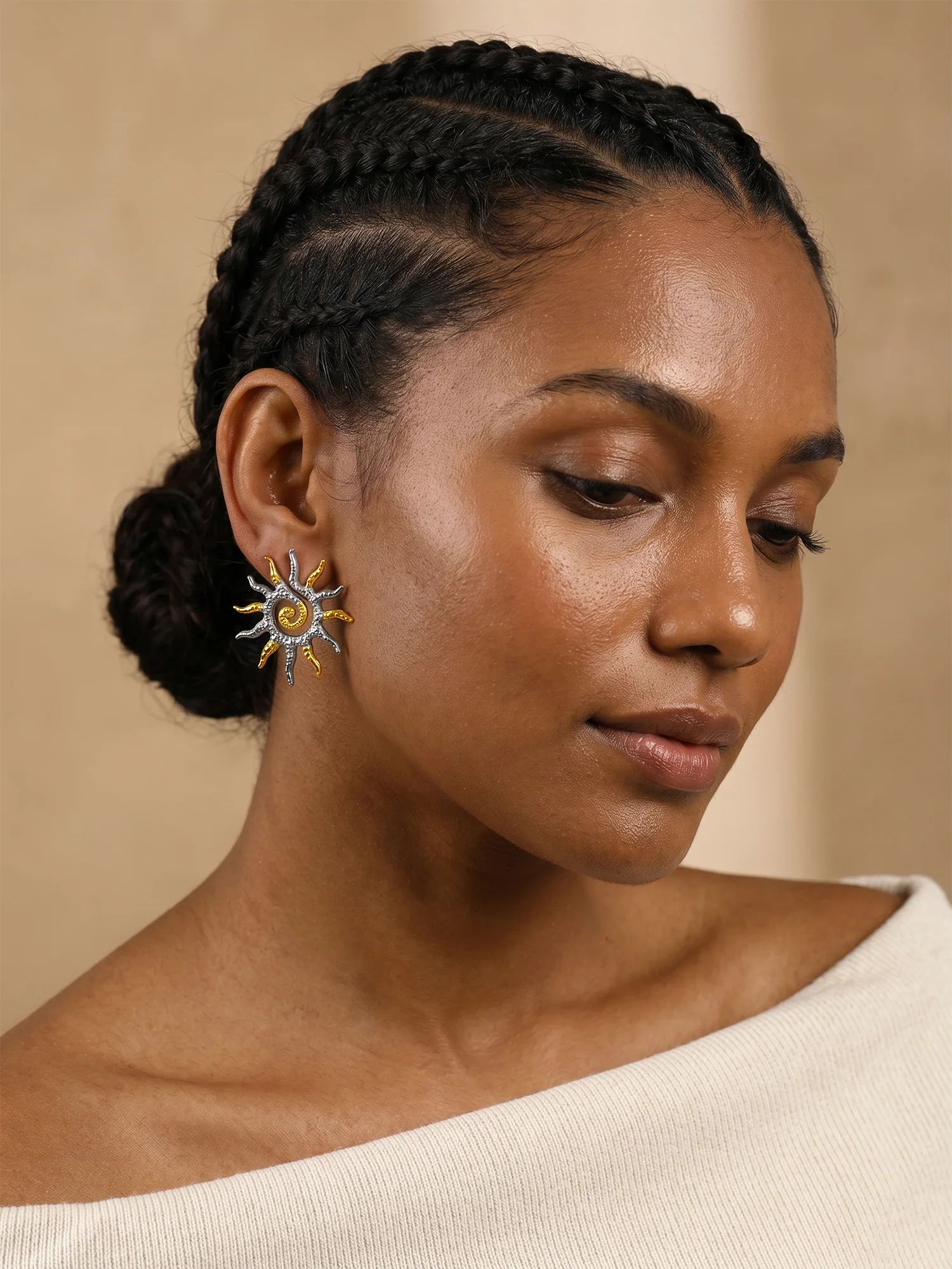 Sun Drama Dual Tone Earrings - Image 3