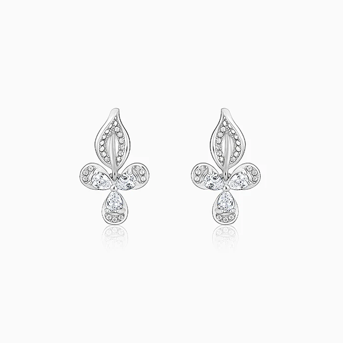 Silver Iris Flower Earrings