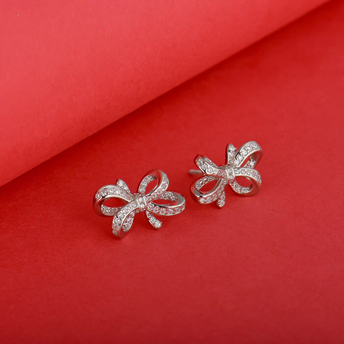 Silver Zircon Floral Knot Earrings - Image 2