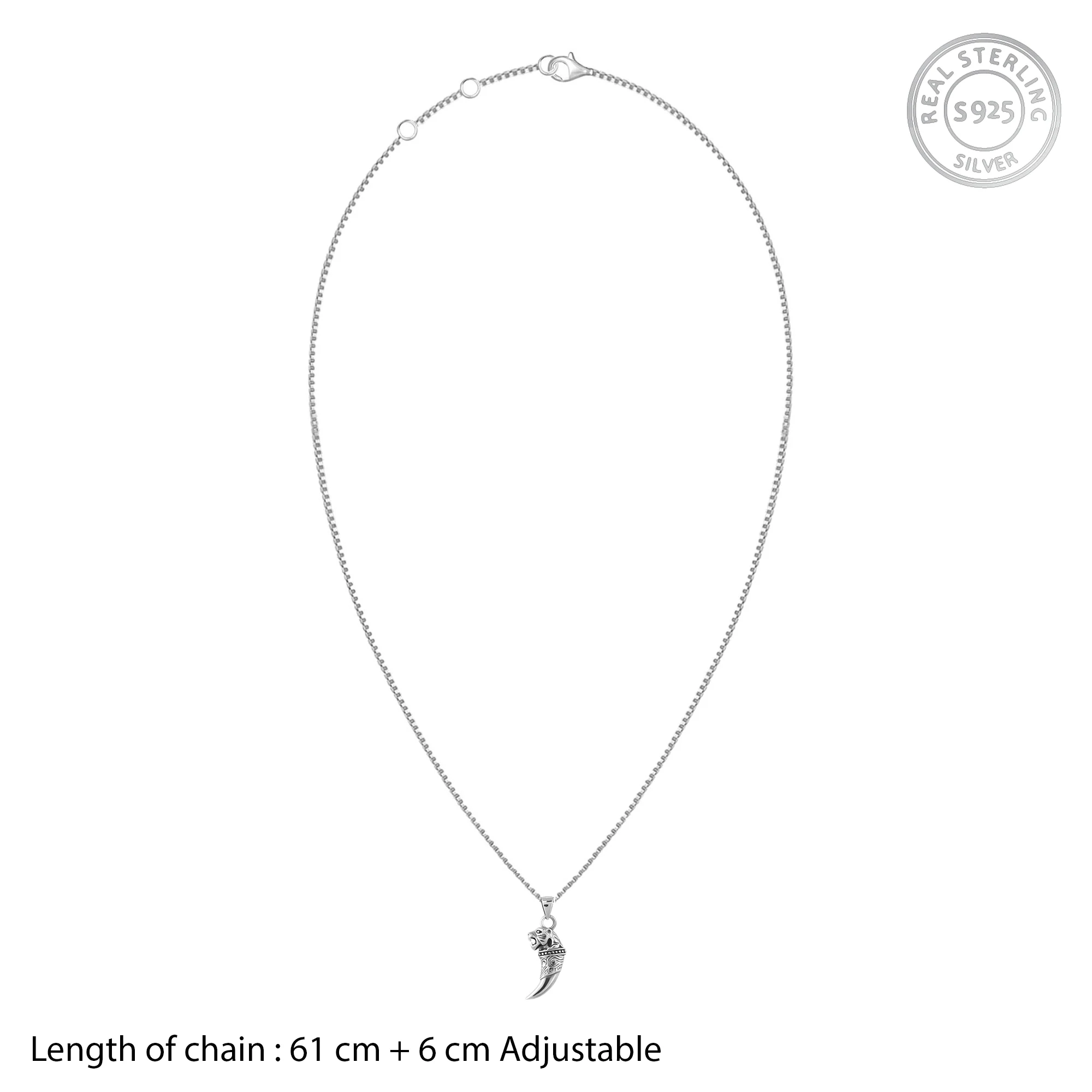 Silver Tiger Tooth Pendant with Link Chain For Him - Image 5