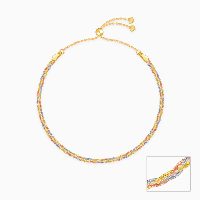 Triple Tone Bolo Silver Anklet - Image 3
