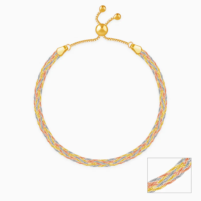 Triple Tone French Braid Silver Anklet - Image 3