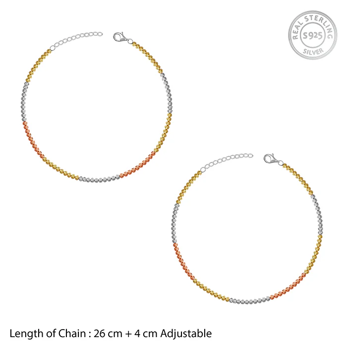 Triple Tone Triaura Silver Anklet - Image 4