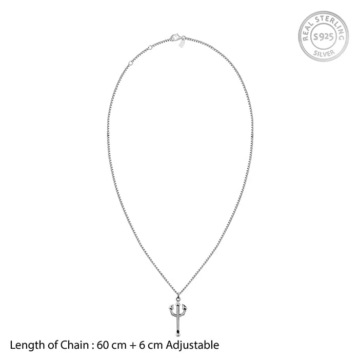 Oxidised Silver Trident Pendant with Box Chain For Him - Image 5