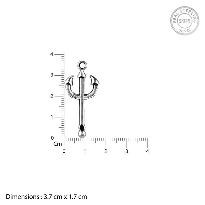 Oxidised Silver Trident Pendant with Box Chain For Him - Image 6