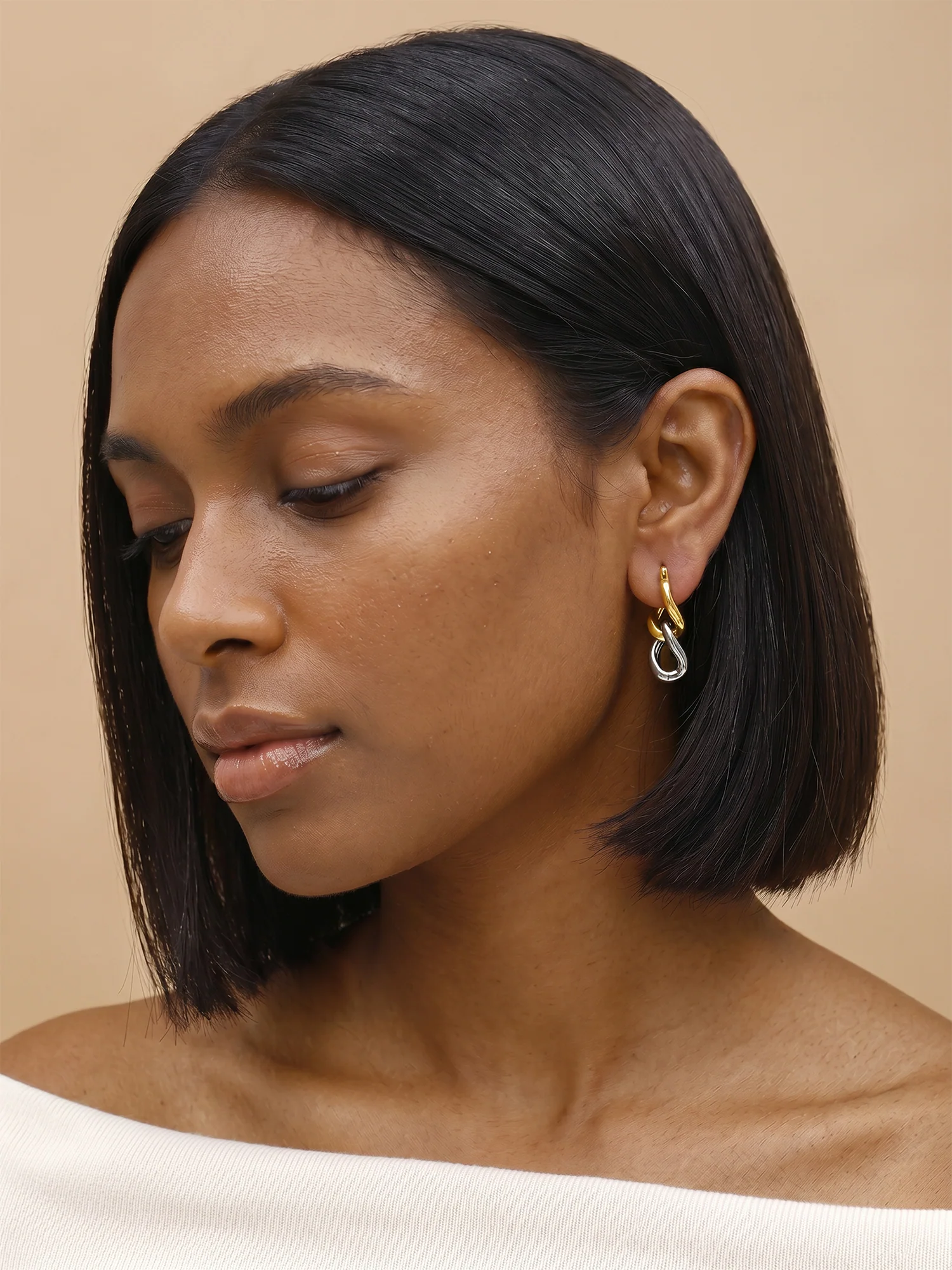 Twist & Turn Dual Tone Earrings - Image 3