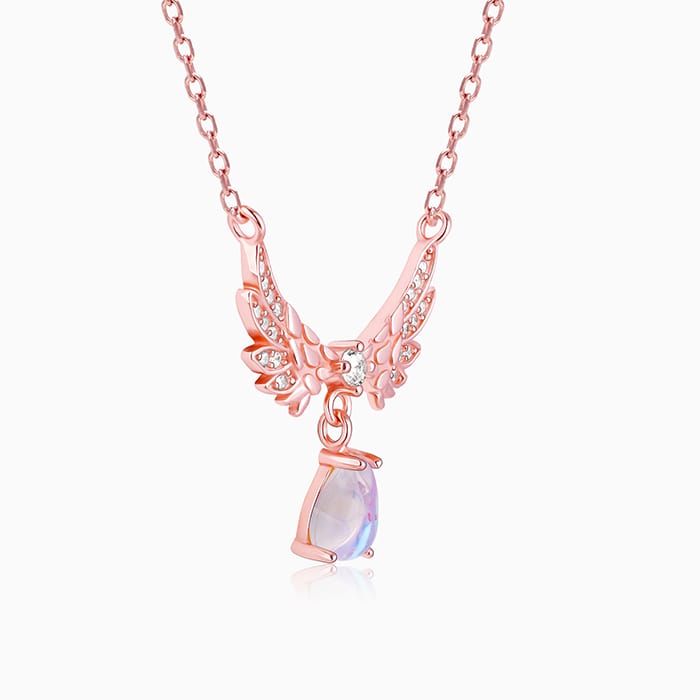 Rose Gold Divine Wings Moonstone Drop Necklace - Image 4