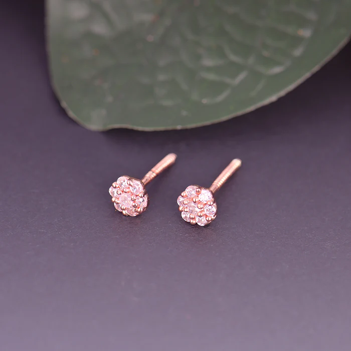 Rose Gold Baby Pink Flower Stud Kids Earrings - Image 2